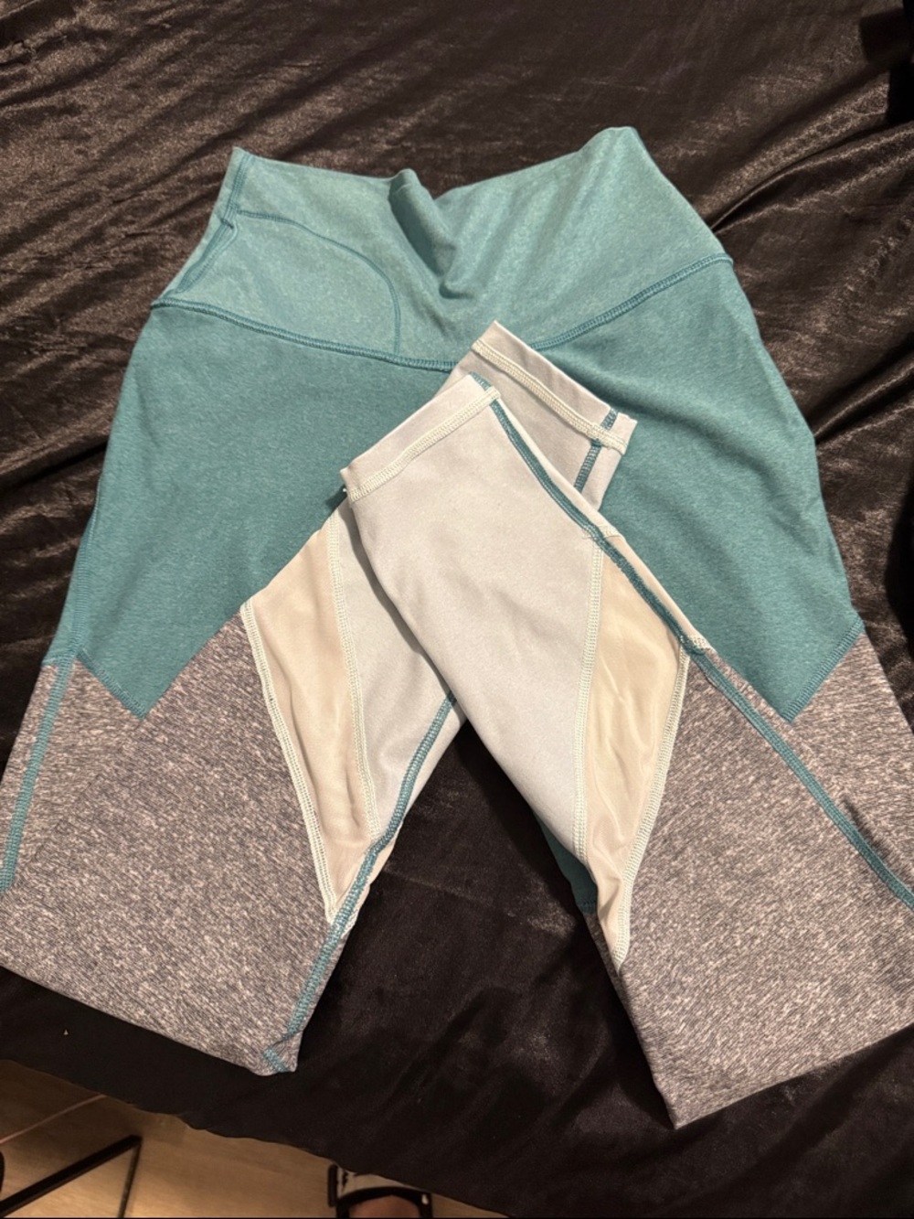 aerie Teal, Gray & Cream Colorblock High-Waist Leggings